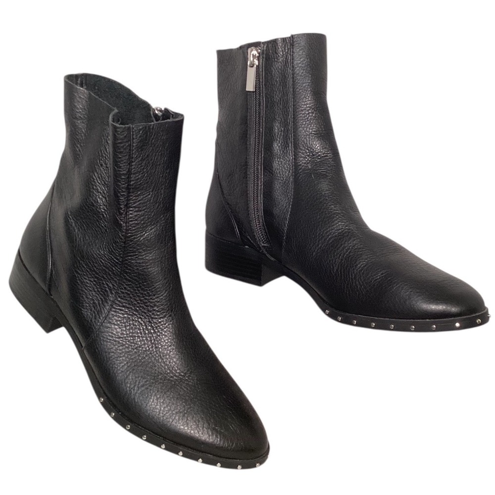 Topshop Black Pebbled Leather Studded Pointed Toe Ankle Boots 9.5/40 Like New